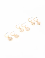 Gold Flower & Clover Earrings 3-Pack