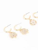 Gold Flower & Clover Earrings 3-Pack