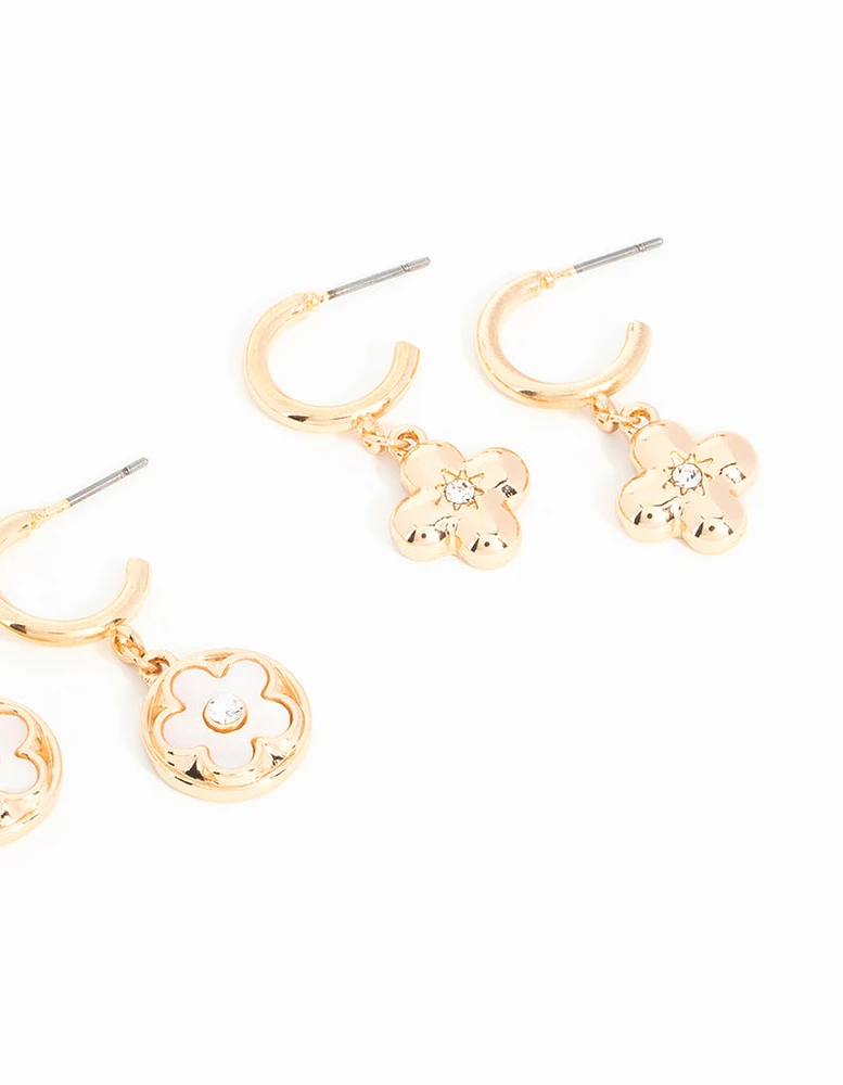 Gold Flower & Clover Earrings 3-Pack