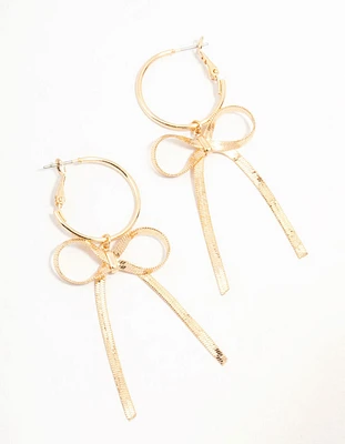 Gold Statement Bow Hoop Drop Earrings