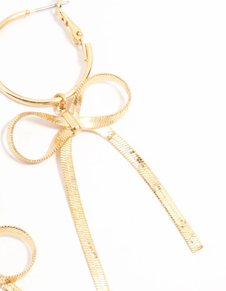 Gold Statement Bow Hoop Drop Earrings