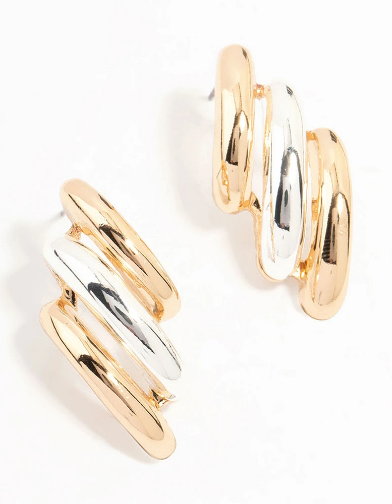 Gold & Silver Layered Stud Earrings