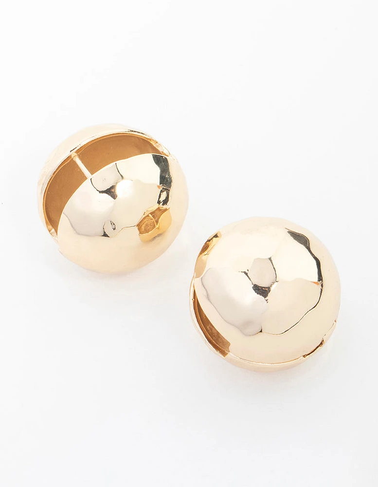 Gold Textured Disco Round Stud Earrings