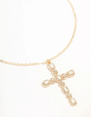 Gold Statement Diamante Cross Necklace