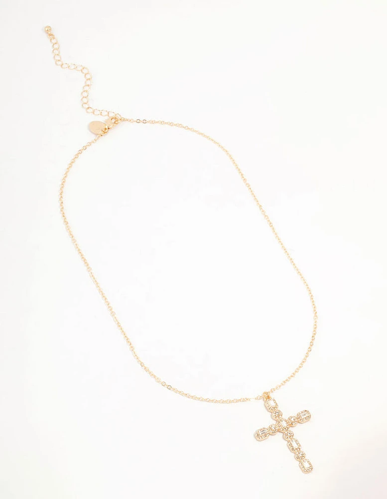 Gold Statement Diamante Cross Necklace