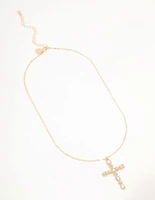 Gold Statement Diamante Cross Necklace