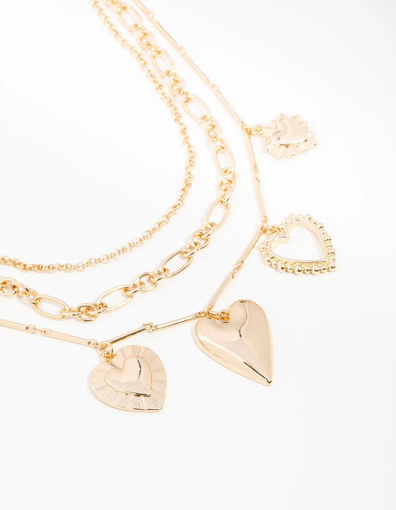 Gold Heart Layered Charm Necklace