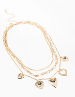 Gold Heart Layered Charm Necklace