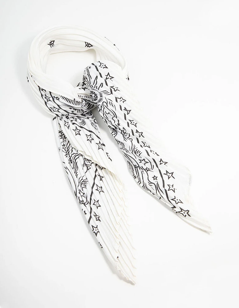 White & Black Celestial Plisse Scarf