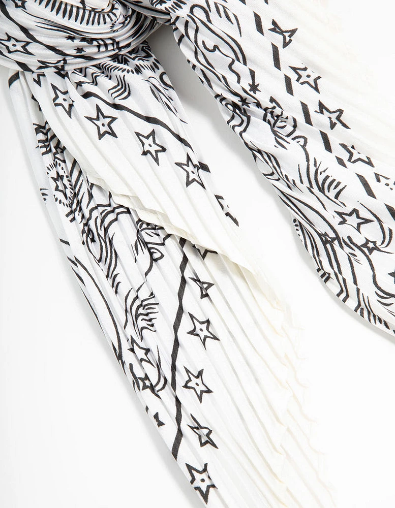 White & Black Celestial Plisse Scarf