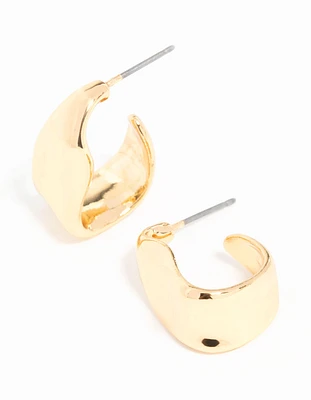 Gold Plated Wavy Molten Hoop Earrings