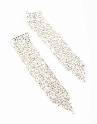 Silver Plated Cupchain Diamante Fringe Stud Earrings