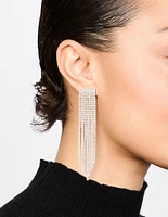 Silver Plated Cupchain Diamante Fringe Stud Earrings