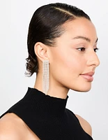 Silver Plated Cupchain Diamante Fringe Stud Earrings