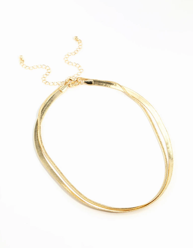 Gold Plated Herringbone Chain Necklaces 2-Pack