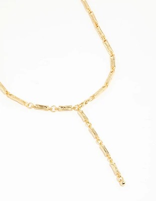 Gold Plated Rectangle & Hammered Y-Necklace