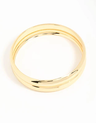 Gold Plated Wide Ribbed Bangle