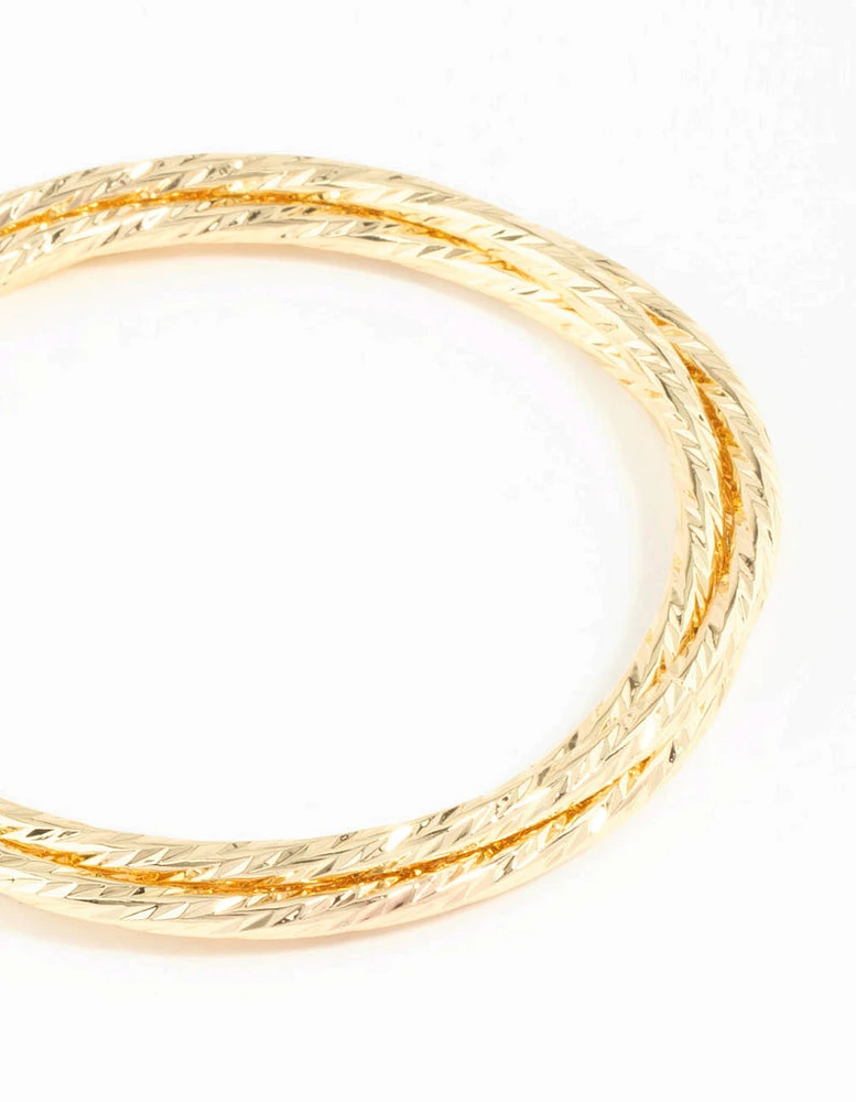 Gold Plated Textured Bangles 3-Pack