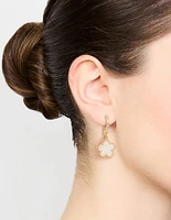 Gold Plated Flower Drop Diamante Hoop Earrings