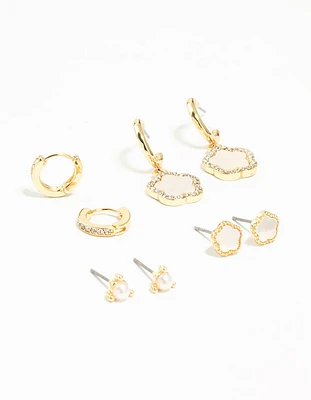 Gold Plated Flower Stud & Hoop Earrings 4-Pack