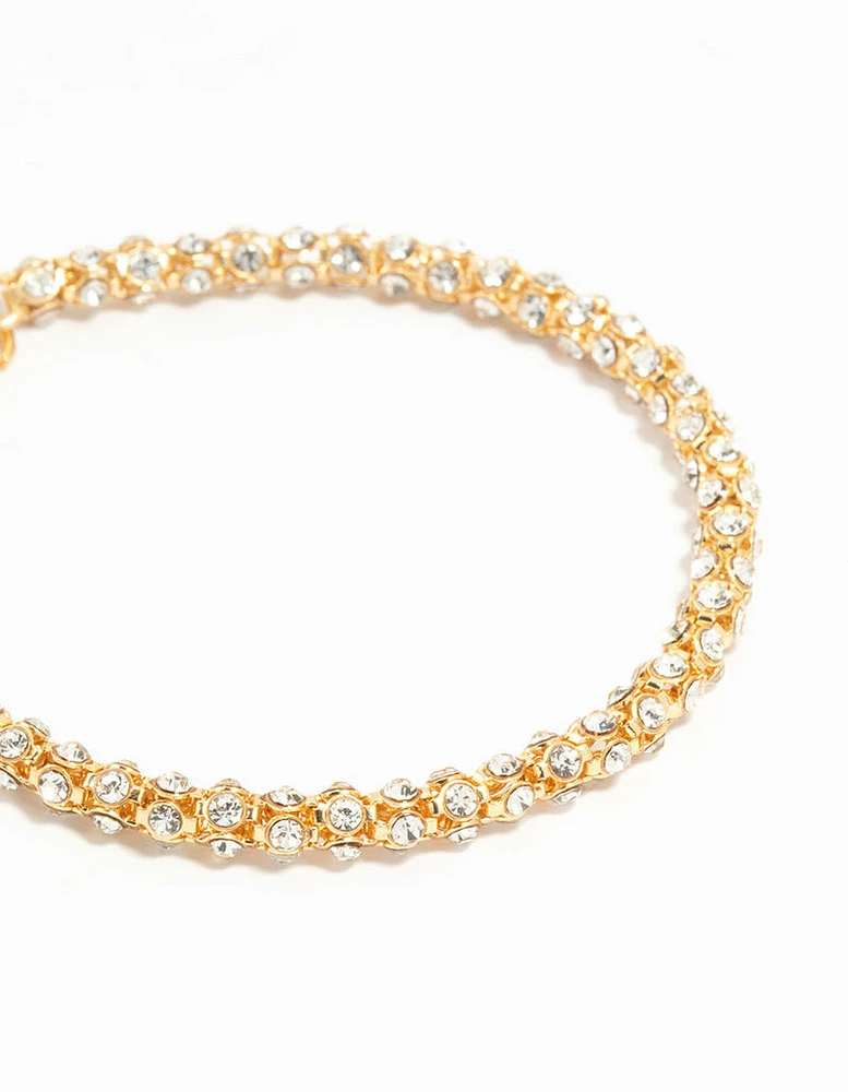 Gold Plated Diamante Fireball Chain Bracelet