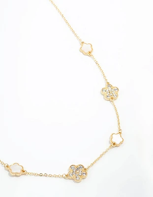 Gold Plated Alternating Small & Medium Flower Necklace