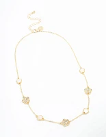 Gold Plated Alternating Small & Medium Flower Necklace