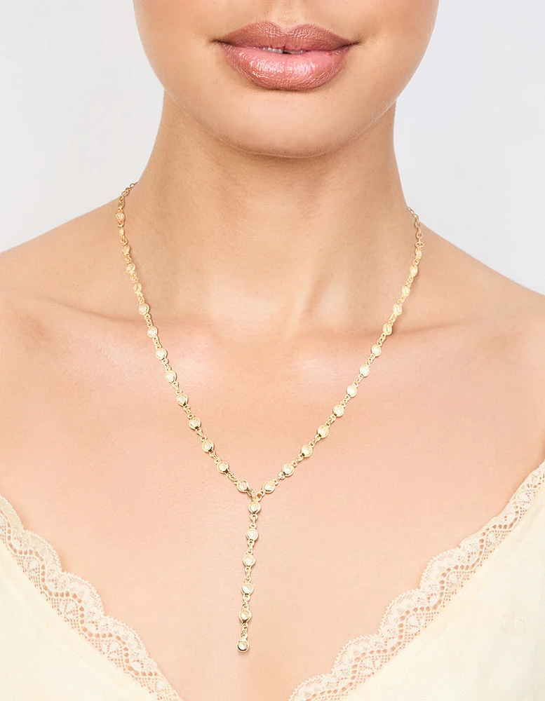 Gold Plated Round Diamante Chain Y-Necklace