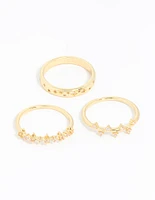 Gold Plated Cubic Zirconia Cluster 3-Pack Rings