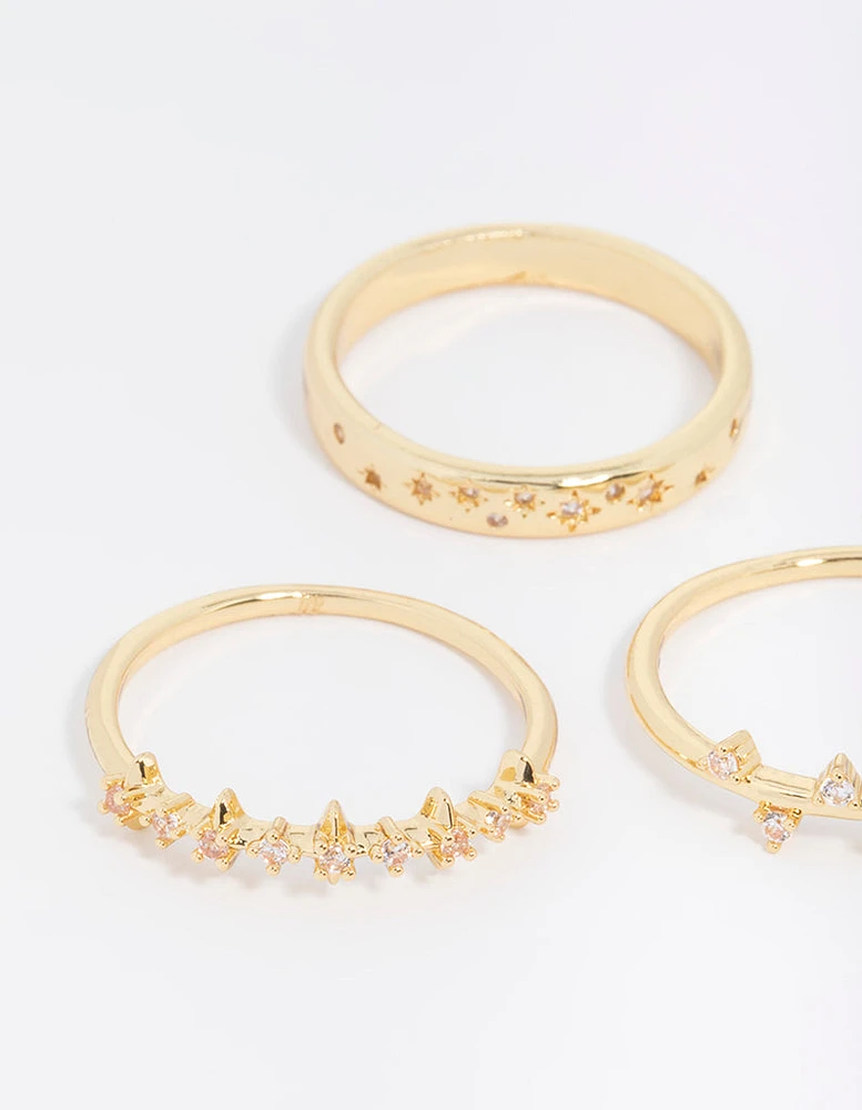 Gold Plated Cubic Zirconia Cluster 3-Pack Rings