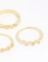 Gold Plated Cubic Zirconia Cluster 3-Pack Rings