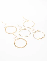 Gold Mixed Diamante Heart & Diamante Bracelets 5-Pack