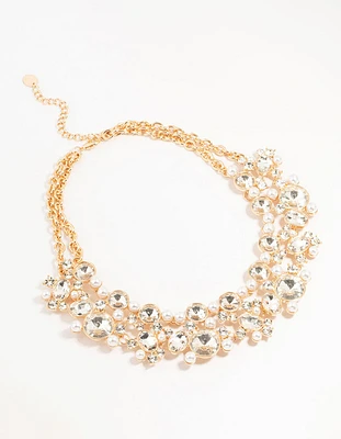 Gold Statement Diamante & Pearl Necklace