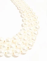 Gold Plated Pearl Triple Row Layered Necklace