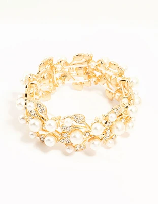 Gold Diamante Floral Stretch Bracelet