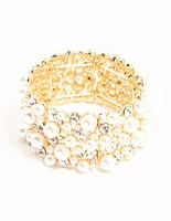 Gold Pearl & Diamante Stretch Bracelet