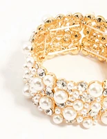 Gold Pearl & Diamante Stretch Bracelet