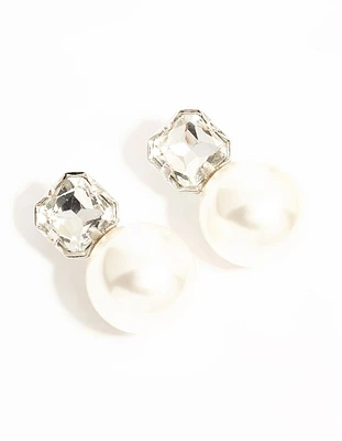 Silver Diamante & Pearl Stud Earrings