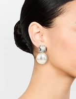 Silver Diamante & Pearl Stud Earrings