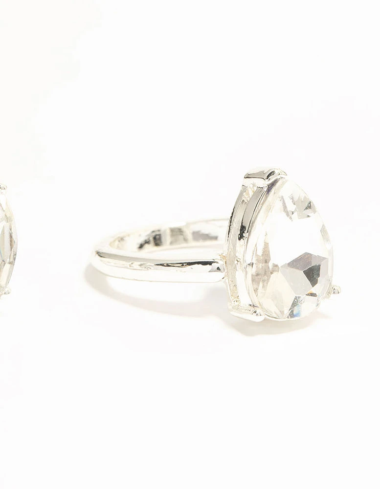 Silver & Mixed Shape Diamante Rings 3-Pack