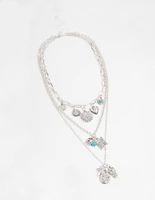 Antique Silver Turquoise & Heart Charm Layered Necklace