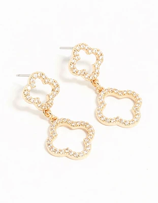 Gold Cubic Zirconia Flower Drop Earrings