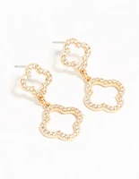 Gold Cubic Zirconia Clover Drop Earrings