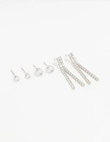 Silver Cubic Zirconia Stud Earrings 3-Pack