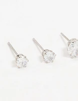 Silver Cubic Zirconia Stud Earrings 3-Pack