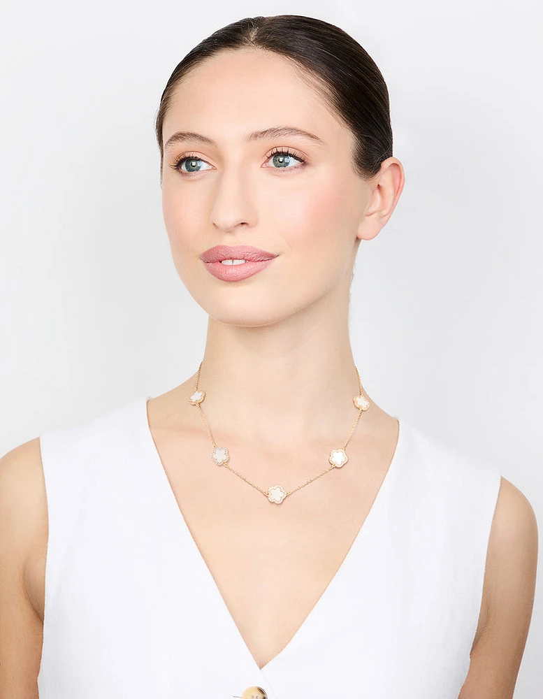 Gold Cubic Zirconia Flower Necklace