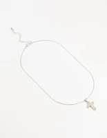 Silver Plated Mini Radiant Cubic Zirconia Cross Necklace