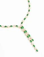 Gold Green Cubic Zirconia Marquise Layered Y-Necklace