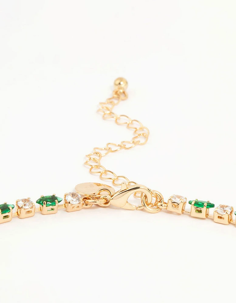 Gold Green Cubic Zirconia Marquise Layered Y-Necklace