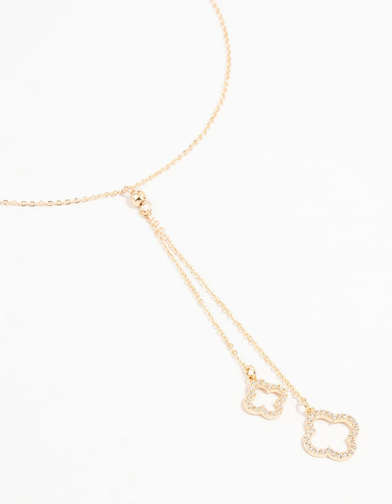 Gold Cubic Zirconia Clover Y Necklace